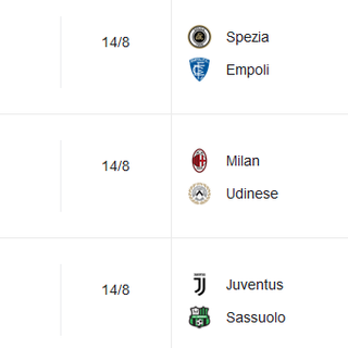 Calendario prima giornata