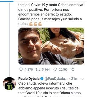 Coronavirus, anche Dybala è positivo: &quot;Ma sto bene, come la mia fidanzata&quot;