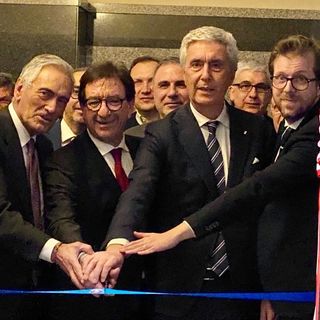 Il presidente FIGC Gabriele Gravina, il presidente regionale Christian Mossino, il presidente LND Cosimo Sibilia