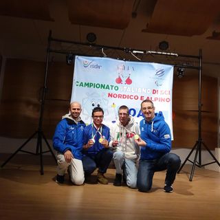 Da sinistra l’allenatore nazionale Chadel Jean Paul, i due atleti Alex Grivon e Daniel Brunod, e il commissario tecnico nazionale Alberto Stella