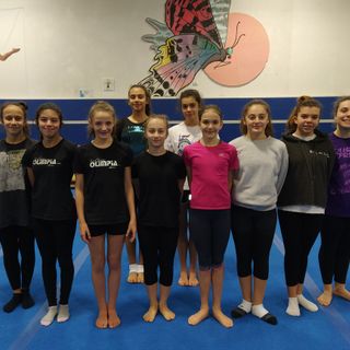 Alcune delle ginnaste dell’Olimpia in gara questa domenica: Annika Gérard, Giada De Gaetano, Serena Molinari, Rebecca Sergi, Elisa Raso, Alessandra Fiscella, Nicole Désandré, Giulia Barbato, Sara Del Monte e Nicole Trevisan