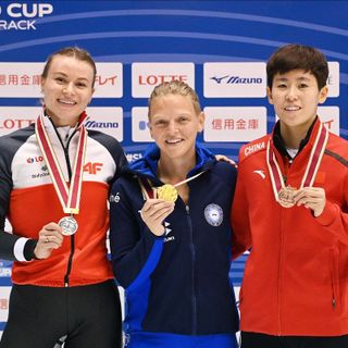 Arianna Fontana, 31 anni, prima sul podio dei 500 metri di Nagoya