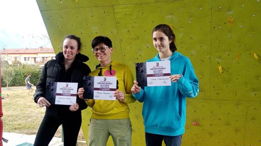 Podio Femminile Boulder da sx Miriam Pramotton (2a), Arianna Anello (2a), Claire Charbonnier (1a) Podio Femminile Boulder da sx Miriam Pramotton (2a), Arianna Anello (2a), Claire Charbonnier (1a)
