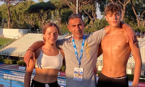 Corinne Desandré  e Tommaso Navarretta con l'allenatore Edoardo Giovannetti