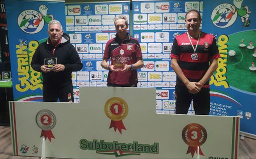 Premiazione Guerin Subbuteo: il podio delle Finali del Guerin Subbuteo 2022, da Sx Stefano Cafaggi, Cesare Santanicchia e Filippo Filippella