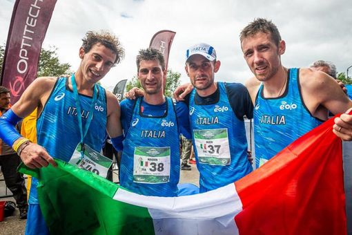 Gli azzurri Cesare Maestri, Nadir Cavagna, Alex Baldaccini e Xavier Chevrier, il primo a destra.(foto Gulberti)