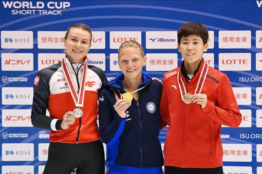 Arianna Fontana, 31 anni, prima sul podio dei 500 metri di Nagoya
