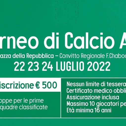 Calcio: Dal 22 al 24 luglio il calcio a 5 torna ad animare la città con il torneo “Aosta 11100 Cup”