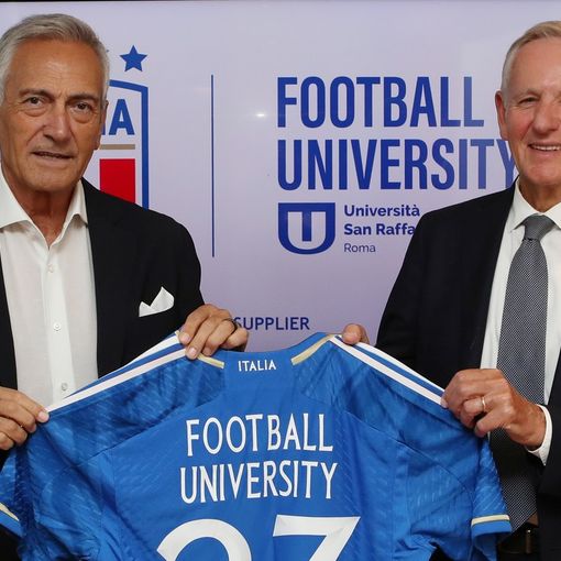 Il Presidente della FIGC, Gabriele Gravina, e il Rettore della San Raffaele Roma, Vilberto Stocchi