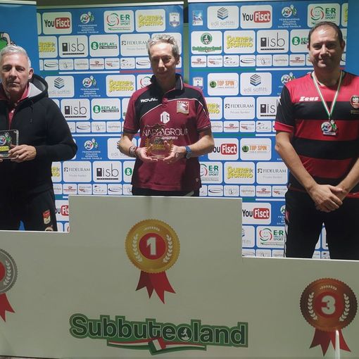 Premiazione Guerin Subbuteo: il podio delle Finali del Guerin Subbuteo 2022, da Sx Stefano Cafaggi, Cesare Santanicchia e Filippo Filippella