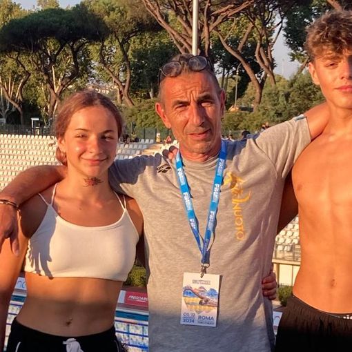 Corinne Desandré  e Tommaso Navarretta con l'allenatore Edoardo Giovannetti