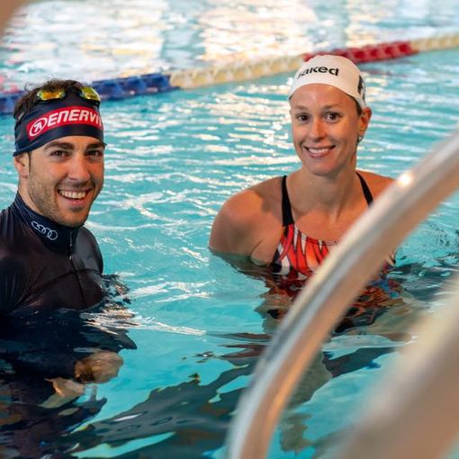 Federico Pellegrino e Federica Pellegrini in vasca a Livigno