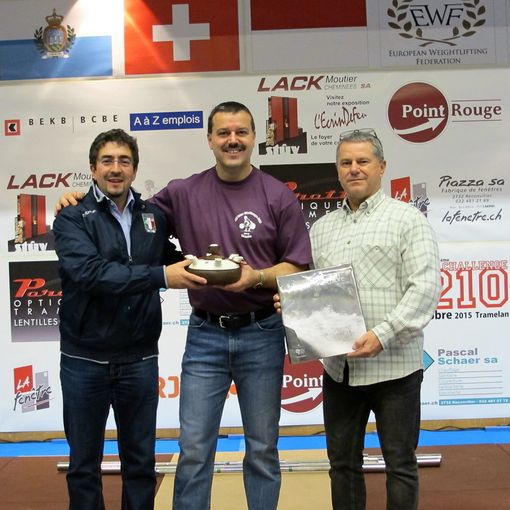 Flavio Serra, pres. reg. Federazione pesistica; Stephan Lauper, pres. AltheroClub del Challenge; Andrea Movio, arbitro federale