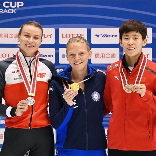 Arianna Fontana, 31 anni, prima sul podio dei 500 metri di Nagoya