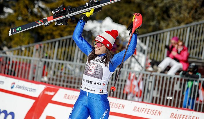 Federica Brignone il 5 aprile 2018 vittoriosa a Crans Montana