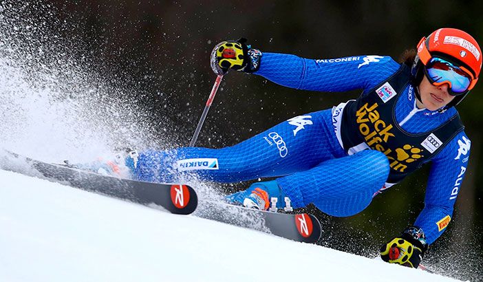 Federica Brignone in allenamento a Pila con le altre azzurre