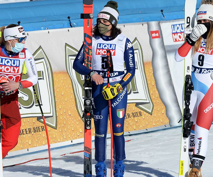 Federica Brignone sul podio di Valdifassa