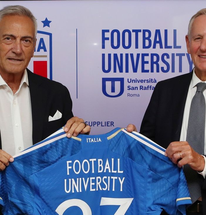 Il Presidente della FIGC, Gabriele Gravina, e il Rettore della San Raffaele Roma, Vilberto Stocchi