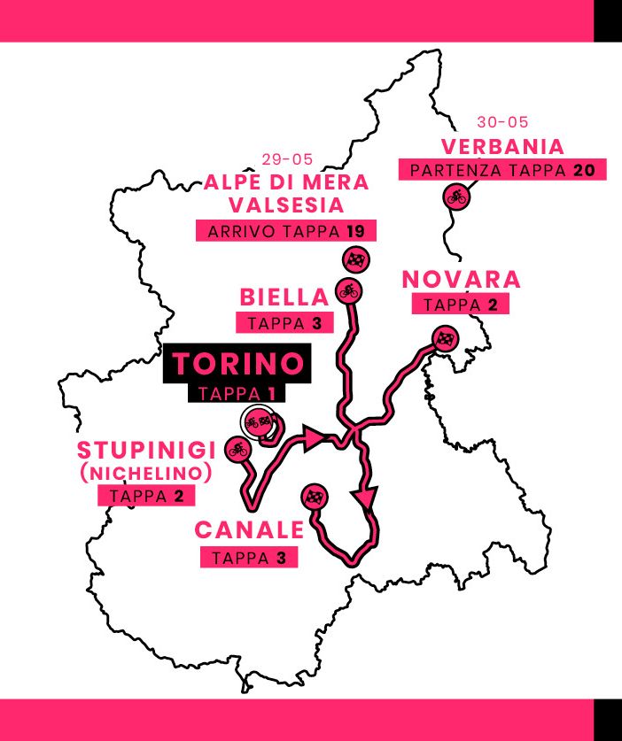 104° GIRO D’ITALIA: LA REGIONE PIEMONTE OSPITERÀ LA GRANDE PARTENZA. NELLE VIE DI TORINO LA CRONOMETRO DI APERTURA