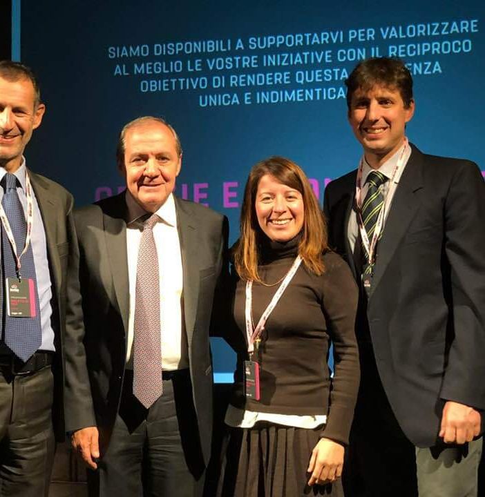 L'Assessore regionale al Turismo, Claudio Restano, il direttore del Giro d'Italia, Mauro Vegni, la presidente di Skyway Monte Bianco, Federica Bieller, e il Sindaco di Courmayeur, Stefano Miserocchi