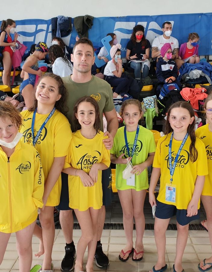 da sin. Giorgia Albace, Annamaria Fazari, Coach Mattia Castiglioni, Arianna Musso, Clio Di Donato, Greta Vicentini e Lisa Lillaz