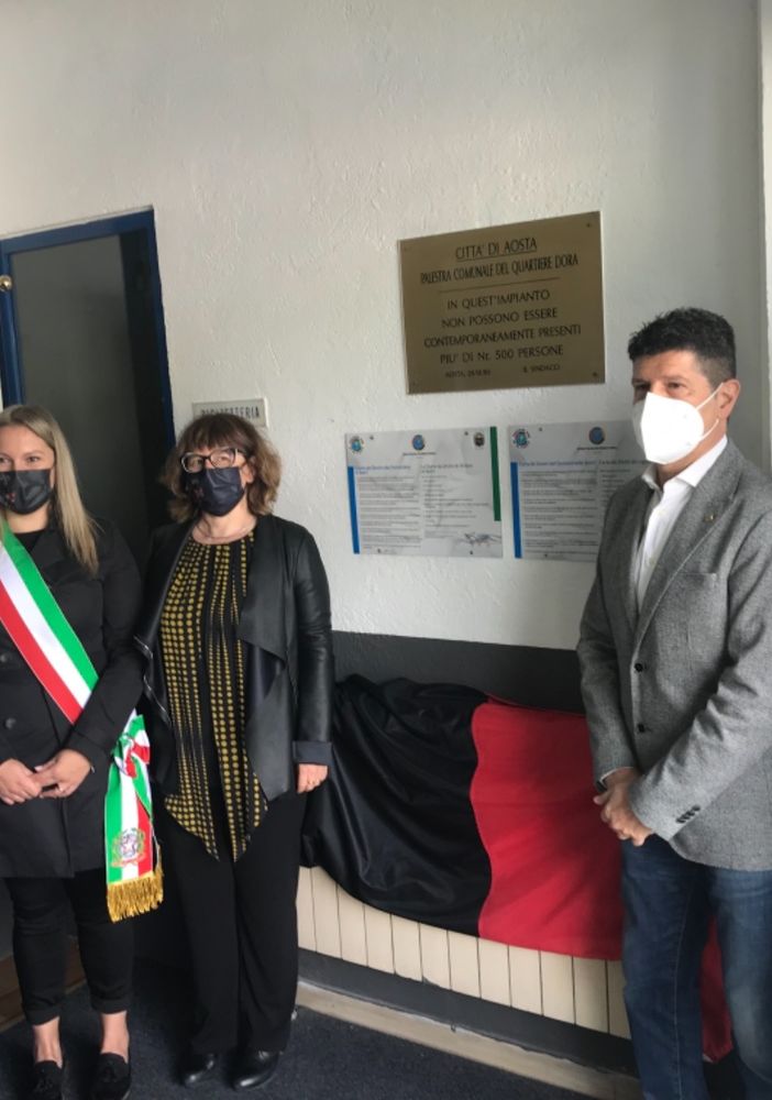 La vicesindaca Josette Borre, l’assessora allo Sport Alina Sapinet, il presidente del Coni VdA Jean Dondeynaz, e il presidente del Panathlon Club du Val d’Aoste, Piercarlo Lunardi