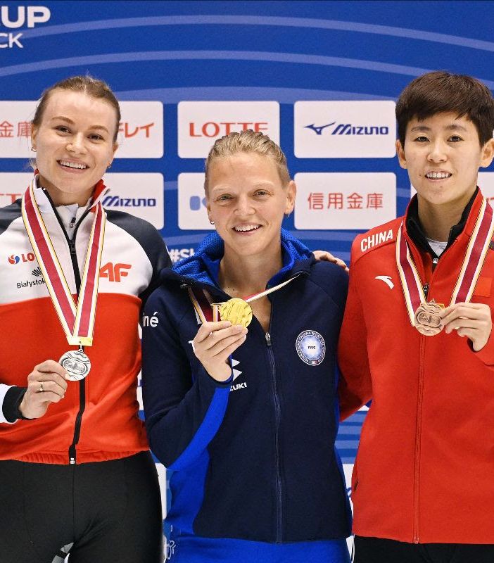 Arianna Fontana, 31 anni, prima sul podio dei 500 metri di Nagoya