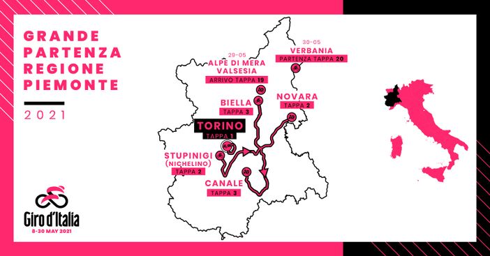 104° GIRO D’ITALIA: LA REGIONE PIEMONTE OSPITERÀ LA GRANDE PARTENZA. NELLE VIE DI TORINO LA CRONOMETRO DI APERTURA