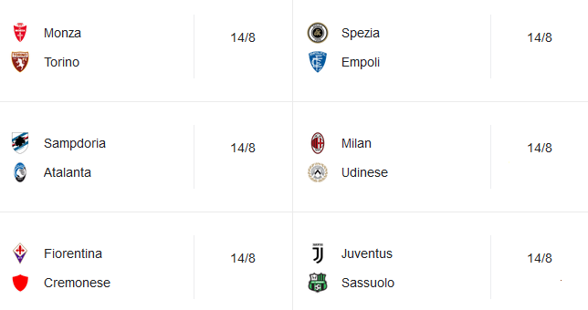 Calendario prima giornata