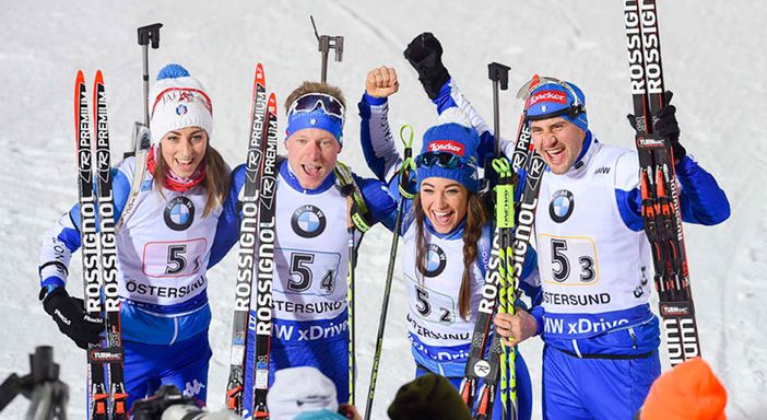 Biathlon: Italia a cinque stelle a Oestersund; seconda nella staffetta mista di apertura Biathlon: Italia a cinque stelle a Oestersund; seconda nella staffetta mista di apertura