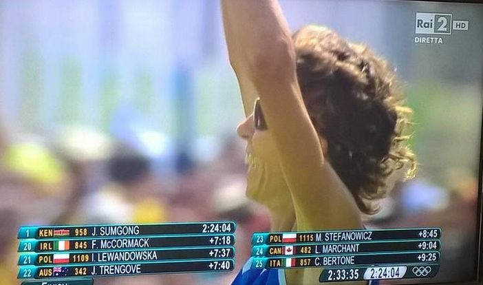 Catherine Bertone festeggia il risultato alle Olimpiadi (immagine tratta dal suo profilo fb)