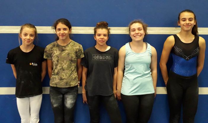 Alcune delle ginnaste dell’Olimpia in gara questo weekend: Beatrice Morra di Cella, Patrizia Fulciniti, Sara Del Monte, Nicole Trevisan e Rebecca Serg