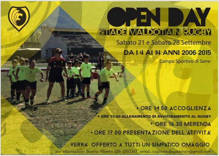 Rugby: Open Day al campo dello Stade Valdotain a Sarre
