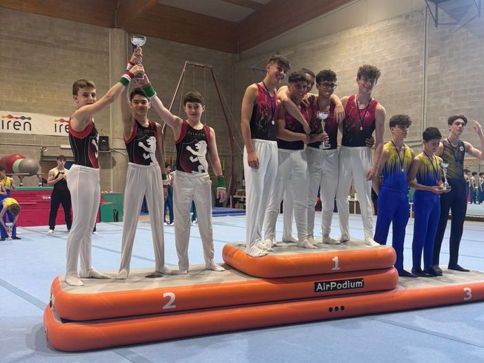 Gabriele Mordenti, Eric Mombelli e Mattia Coutandin sul podio Gabriele Mordenti, Eric Mombelli e Mattia Coutandin sul podio