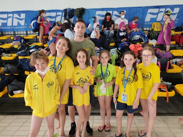 da sin. Giorgia Albace, Annamaria Fazari, Coach Mattia Castiglioni, Arianna Musso, Clio Di Donato, Greta Vicentini e Lisa Lillaz