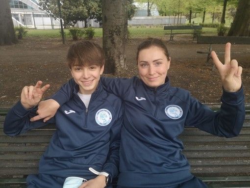Magdalena Jarek Campioli con Pietro D'Aquino, giovane promessa della scherma valdostana