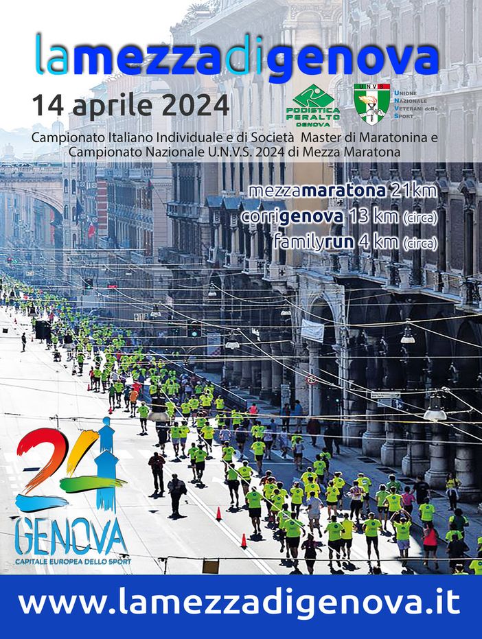 Mezza di Genova: sarà valida come Campionato italiano individuale e di Società Master di Maratonina Mezza di Genova: sarà valida come Campionato italiano individuale e di Società Master di Maratonina