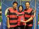 Filippo Filippella (Dx) e Julia Filippella Nasti (centro) con Sean Filippella Nasti (Sx) durante le premiazioni ai Campionati Italiani Individuali 2022 di Calcio Tavolo/Subbuteo
