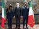 Il Presidente Sergio Mattarella con Valentina Vezzali, Sottosegretario di Stato alla Presidenza del Consiglio dei ministri, Giovanni Malagò Presidente del Comitato Olimpico Nazionale Italiano, Luca Pancalli, Presidente del Comitato Italiano Paralimpico l'Alfiere della squadra olimpica Sofia Goggia e l'Alfiere della squadra paralimpica Giacomo Bertagnolli