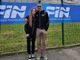 Il tecnico Edoardo Giovannetti con Corinne Désandré davanti al Palazzo del nuoto di Riccione