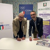 Da ds: Jean Dondeynaz, presidente del Coni VdA, e Manuele Amateis, presidente di AICE VdA